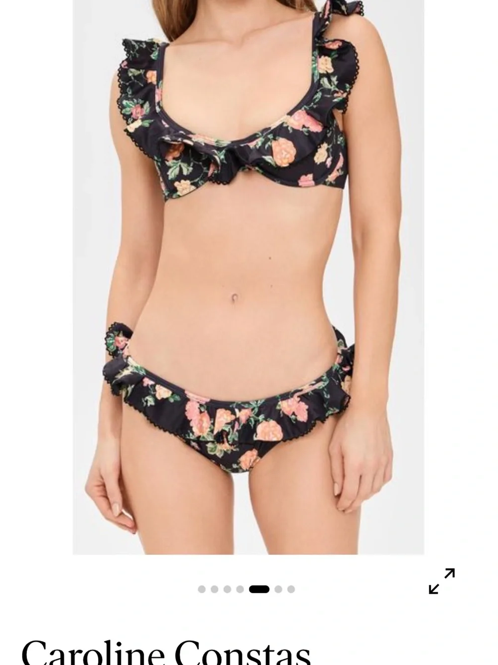 Caroline Constas Black Floral Ruffle Bikini Set
